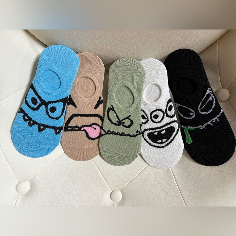 Colorful Cartoon Face No-Show Socks 5 Pc Set